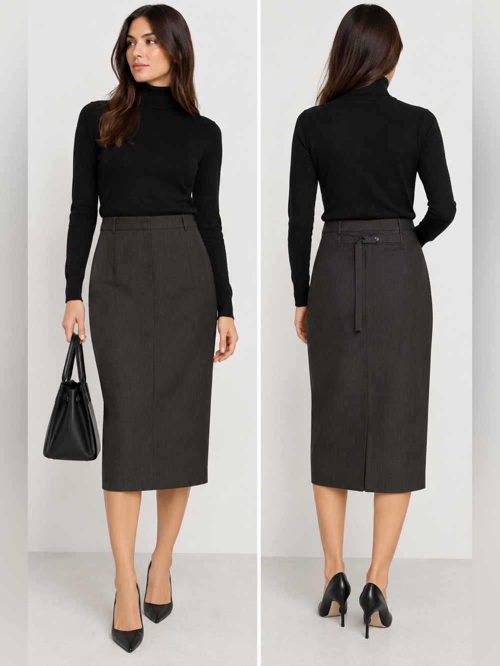 ZARA ZW Collection NWT Charcoal Tailored Midi Pencil Skirt